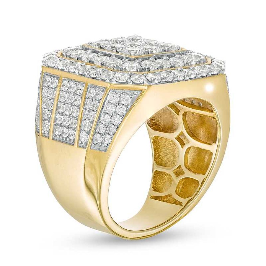 Rings Zales | Men'S 5 Ct. T.W. Square Multi-Diamond Double Frame Signet Ring In 10K Gold