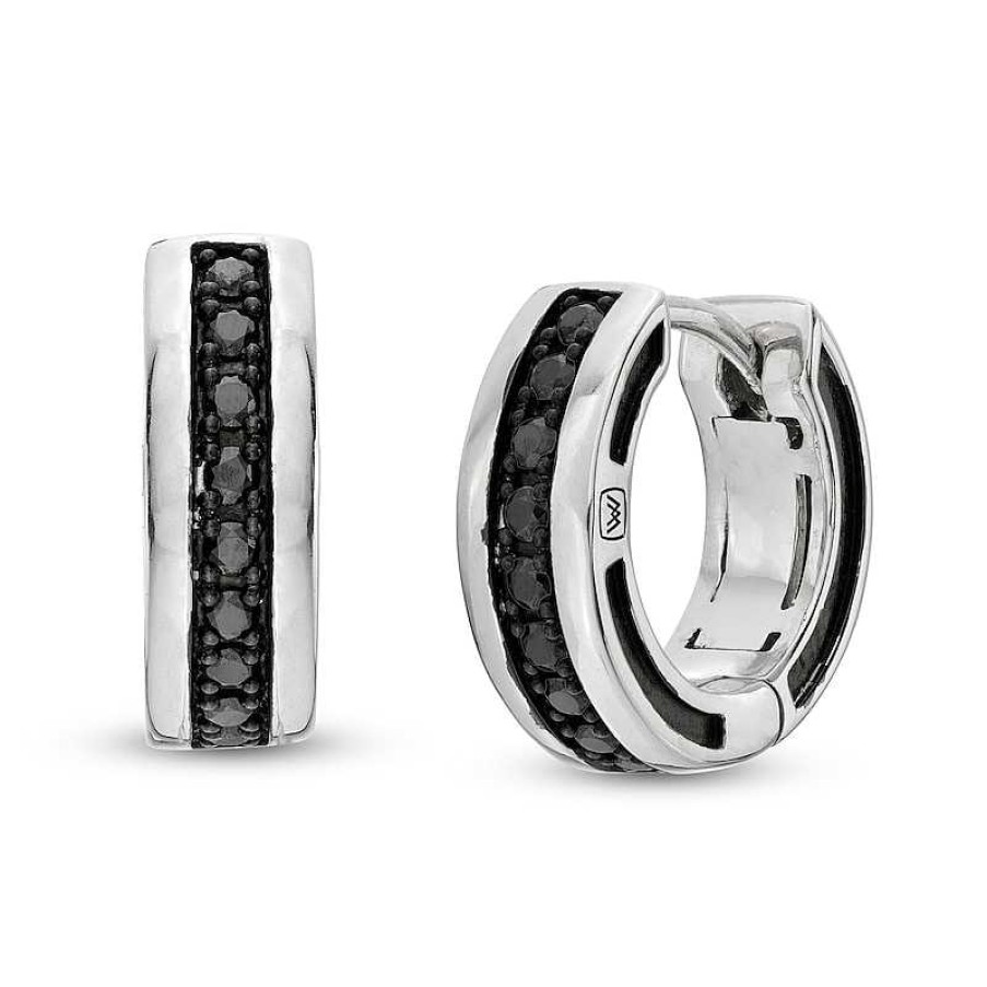 Earrings Zales | Vera Men'S 1/3 Ct. T.W. Black Diamond Huggie Hoop Earrings In Sterling Silver With Black Rhodium