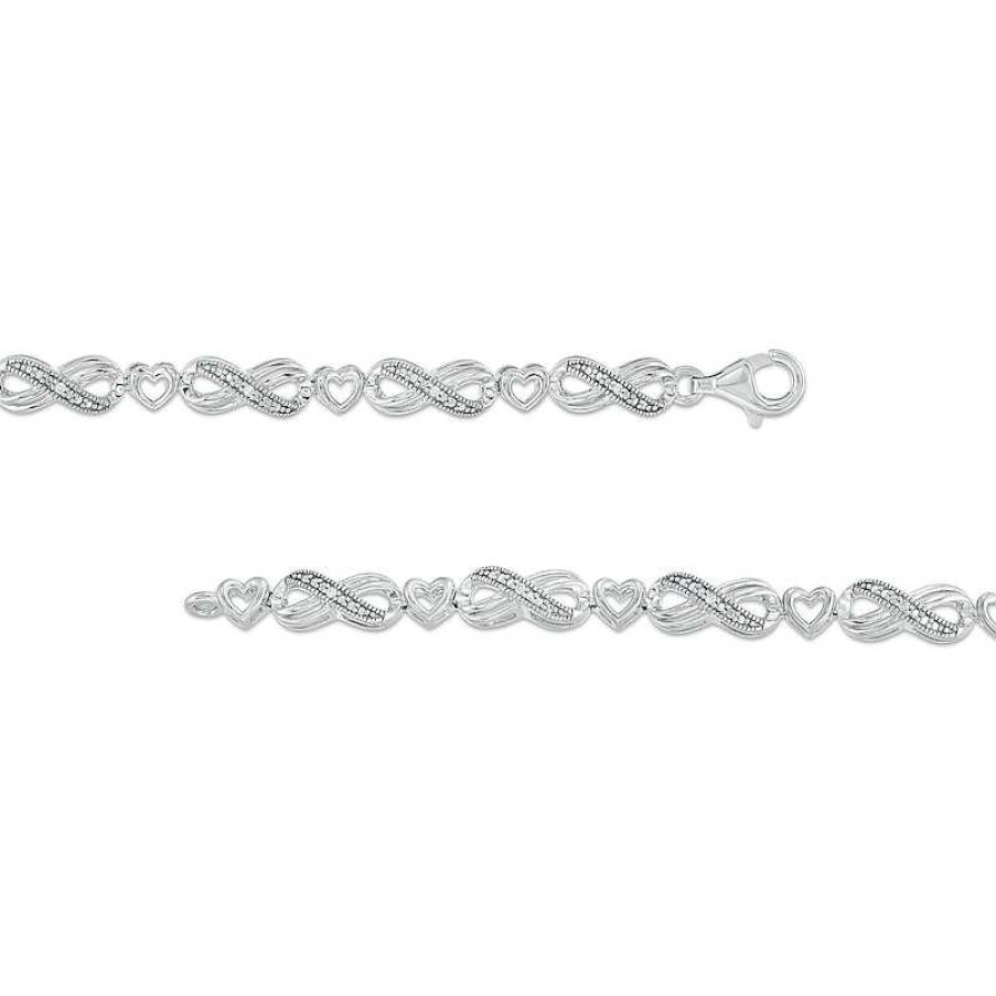 Bracelets Zales | 1/20 Ct. T.W. Diamond Alternating Infinity Loop And Heart Bracelet In Sterling Silver – 7.25"