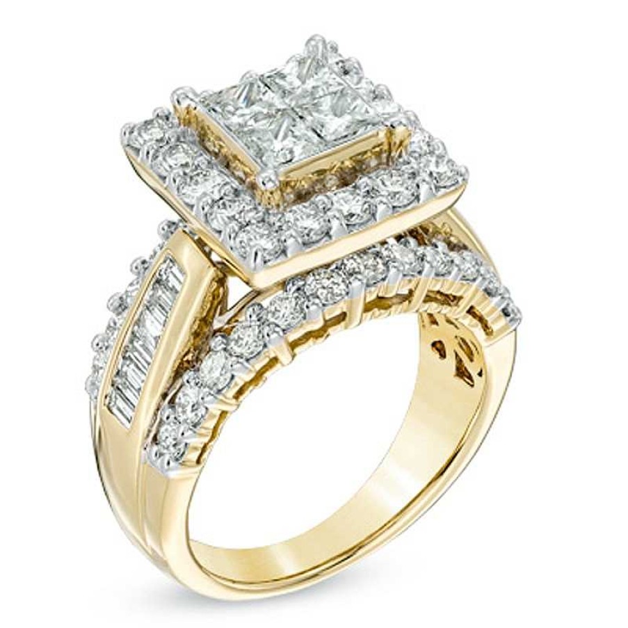 Rings Zales | 3 Ct. T.W. Quad Princess-Cut Diamond Frame Ring In 14K Gold