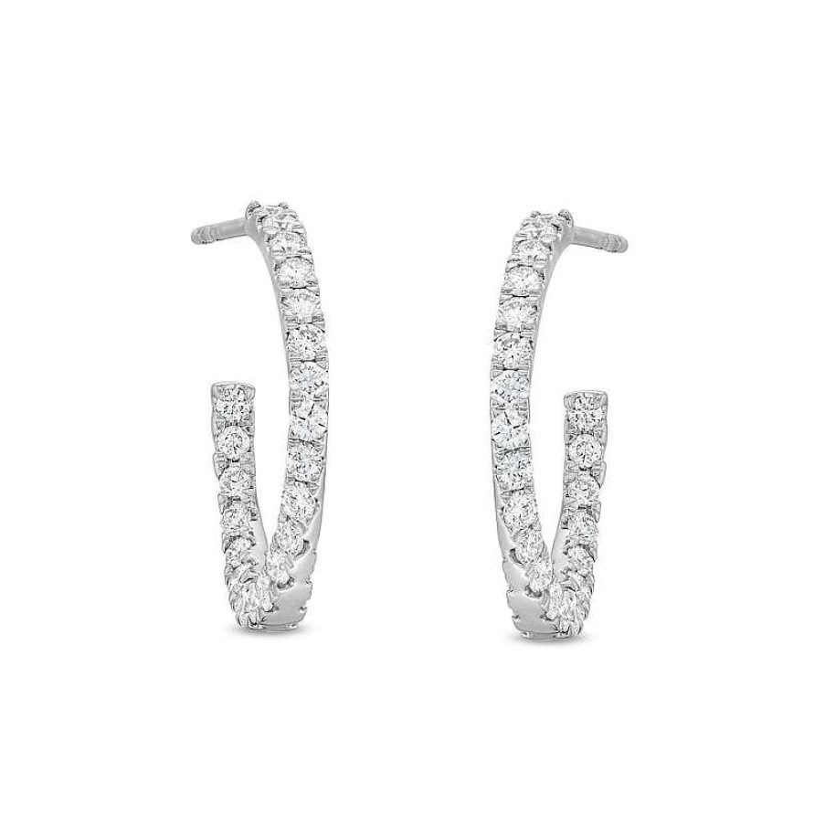 Earrings Zales | 3/4 Ct. T.W. Certified Lab-Created Diamond Curved Open Hoop Earrings In 14K White Gold (F/Si2)