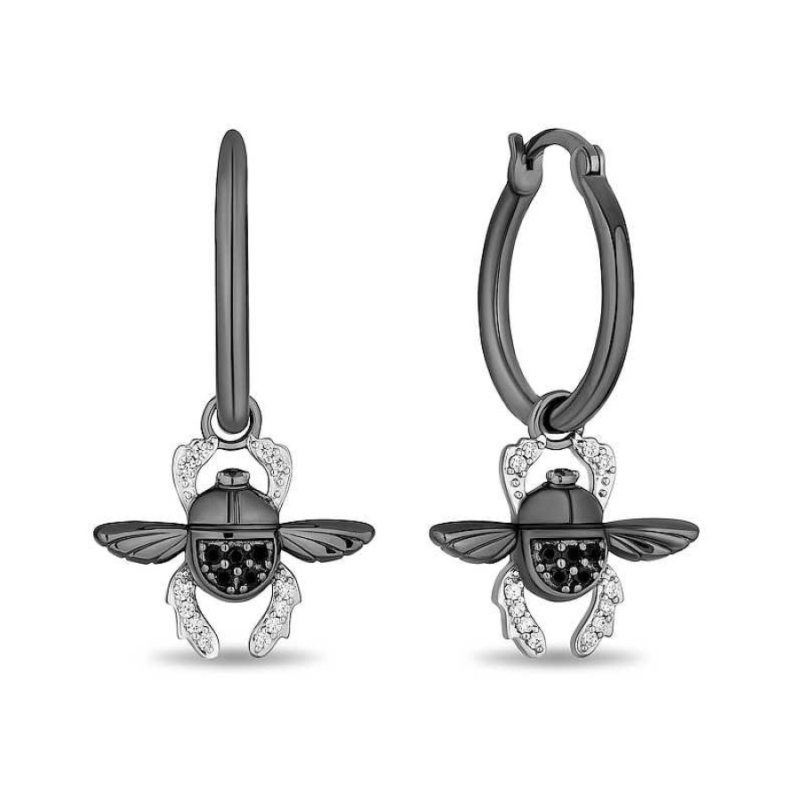 Earrings Zales | Enchanted Disney Villains Jafar Black And White Diamond Beetle Drop Earrings In Sterling Silver With Black Rhodium