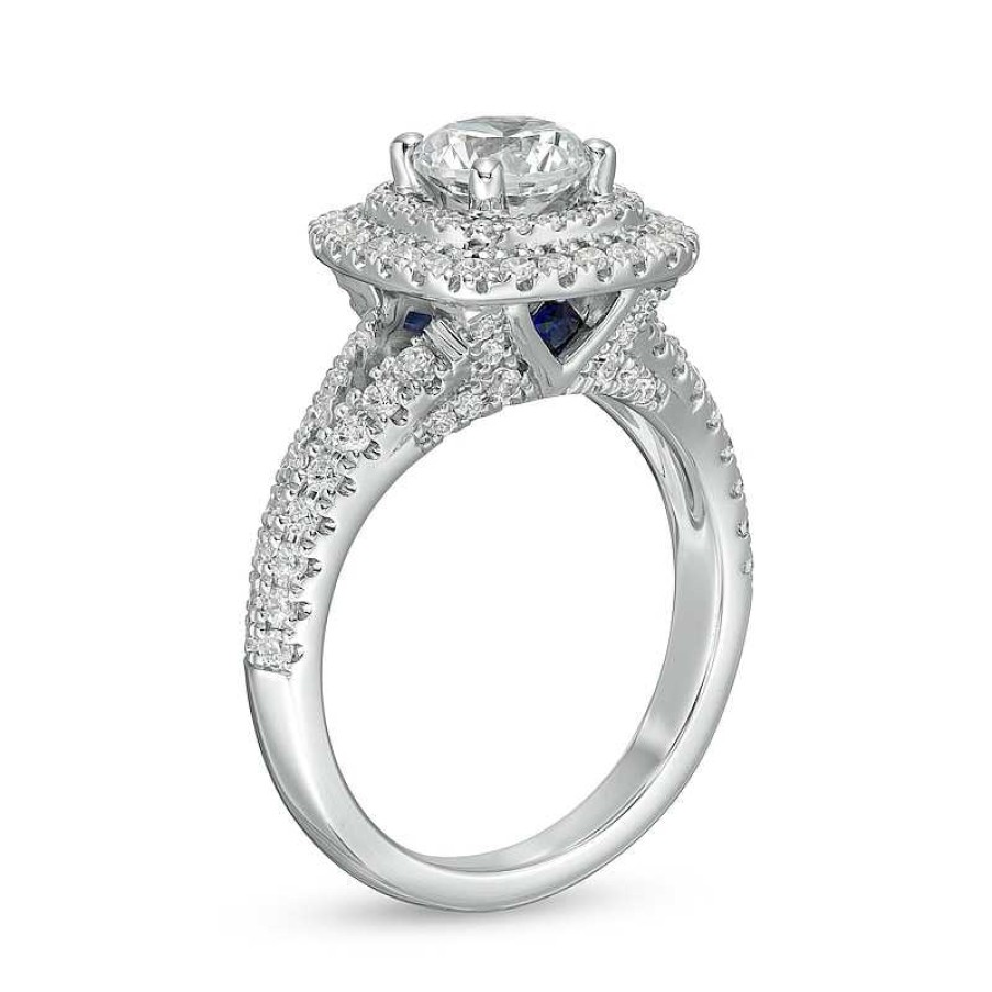 Rings Zales | Vera Wang Love Collection 1-3/4 Ct. T.W. Diamond Double Cushion Frame Engagement Ring In 14K White Gold