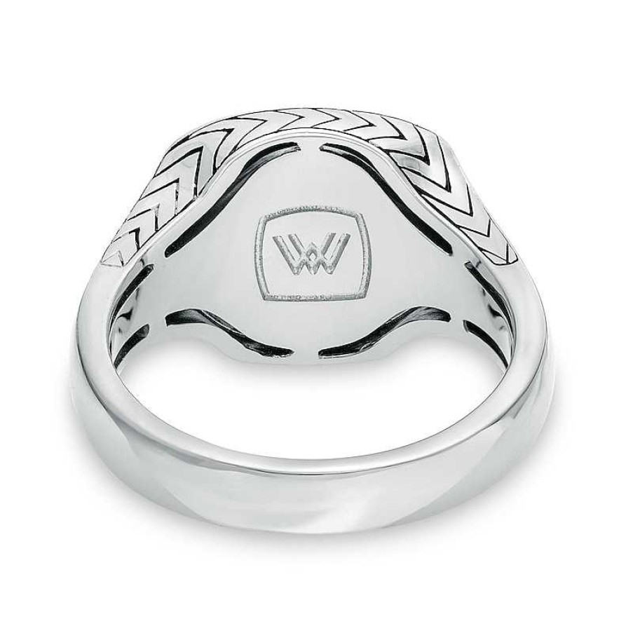 Rings Zales | Vera Wang Men 1/20 Ct. T.W. Diamond Etched Chevron Signet Ring In Sterling Silver