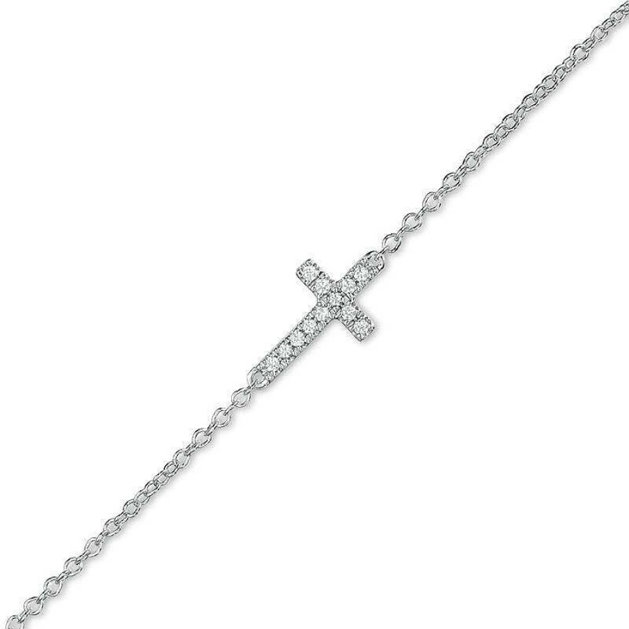 Bracelets Zales | 1/20 Ct. T.W. Diamond Sideways Cross Bracelet In Sterling Silver