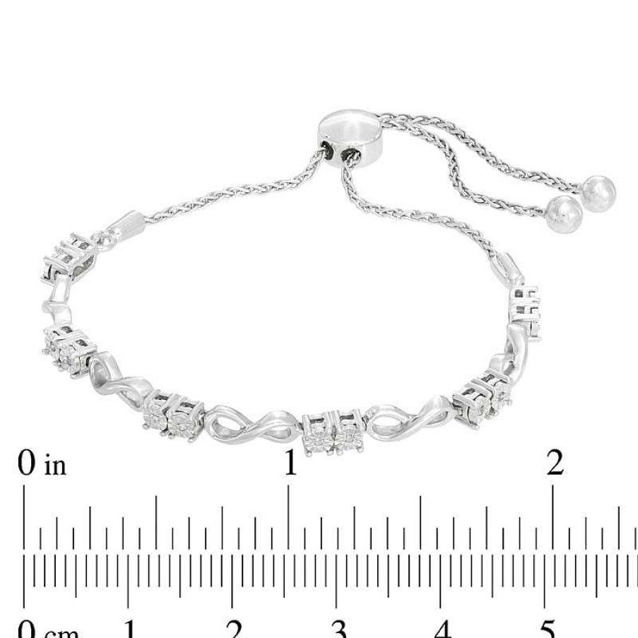 Bracelets Zales | Diamond Accent Duos And Infinity Bolo Bracelet In Sterling Silver - 9.5"