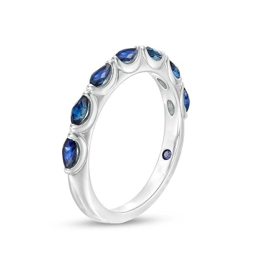 Rings Zales | Vera Wang Love Collection Sideways Marquise Blue Sapphire Seven Stone Band In 14K White Gold