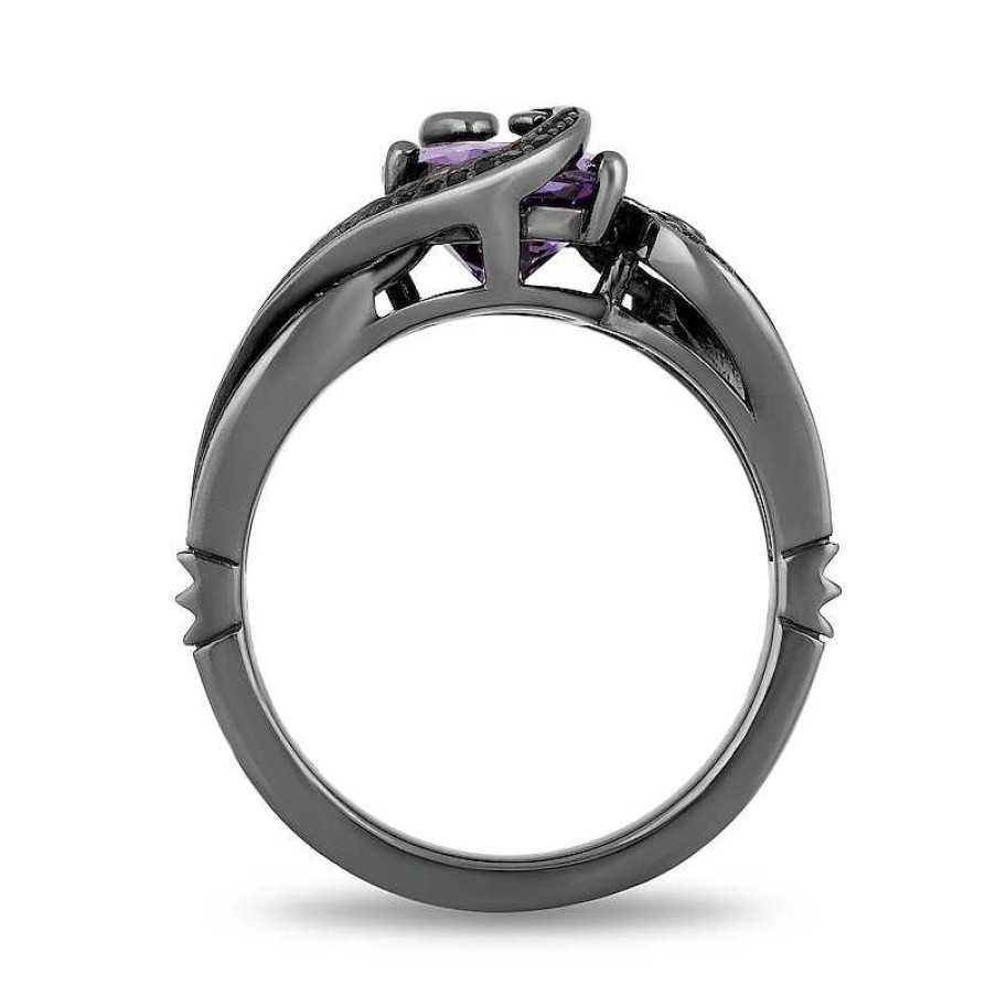 Rings Zales | Enchanted Disney Villains Ursula Oval Amethyst And 1/4 Ct. T.W. Black Diamond Ring In Sterling Silver