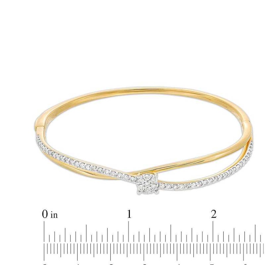 Bracelets Zales | 1 Ct. T.W. Multi-Diamond Orbit Bangle In 10K Gold - 7.11"