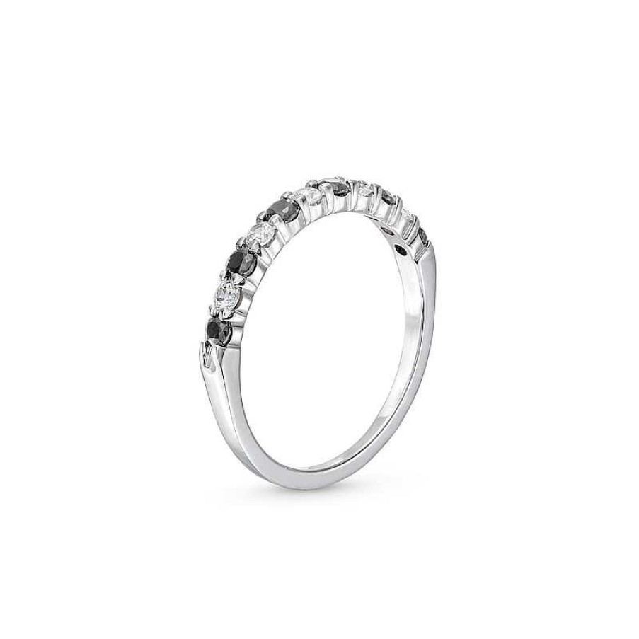 Rings Zales | 1/2 Ct. T.W. Black And White Diamond Alternating Band In 14K White Gold