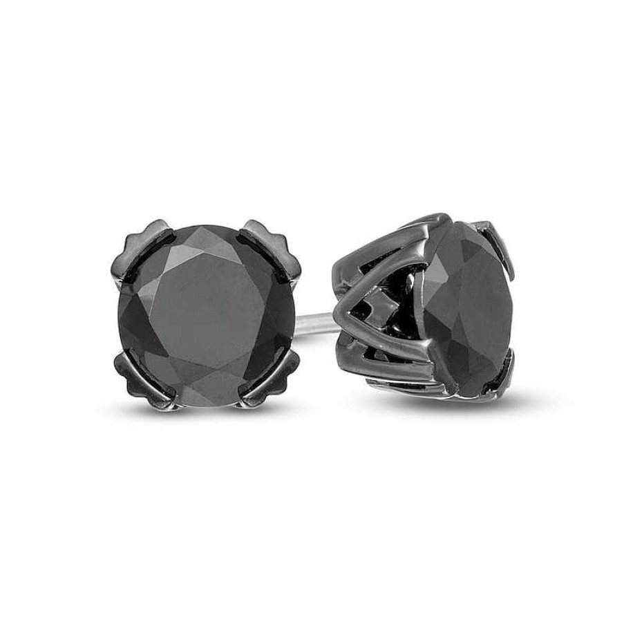 Earrings Zales | Vera Wang Men 2 Ct. T.W. Black Diamond Solitaire Stud Earrings In Sterling Silver With Black Ruthenium