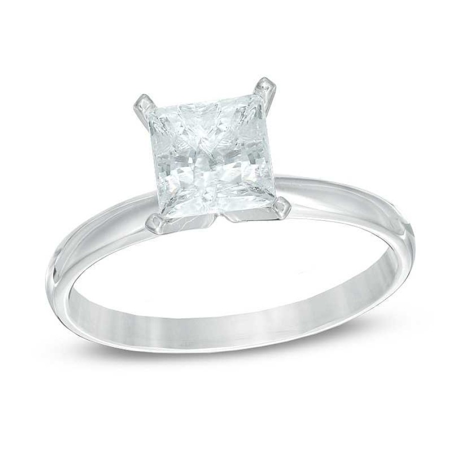 Rings Zales | 1-1/2 Ct. Certified Princess-Cut Diamond Solitaire Engagement Ring In 14K White Gold (I/I2)