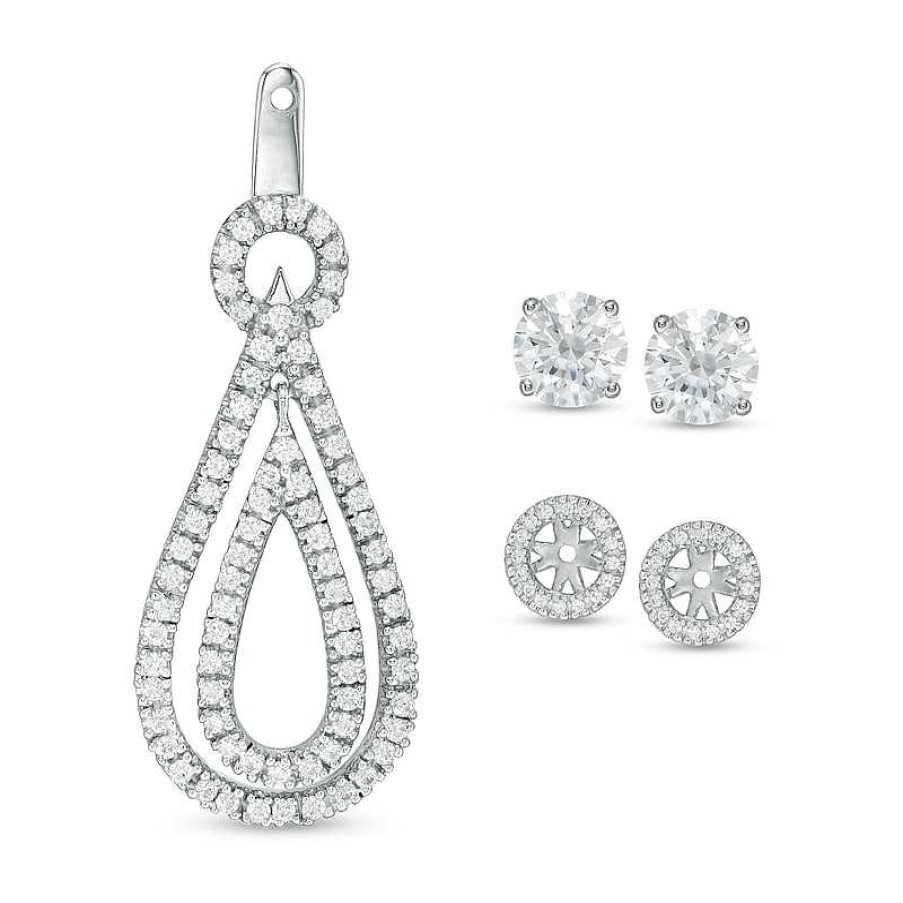 Earrings Zales | 1 Ct. T.W. Diamond Frame And Double Open Teardrop Earring Jackets In 14K White Gold