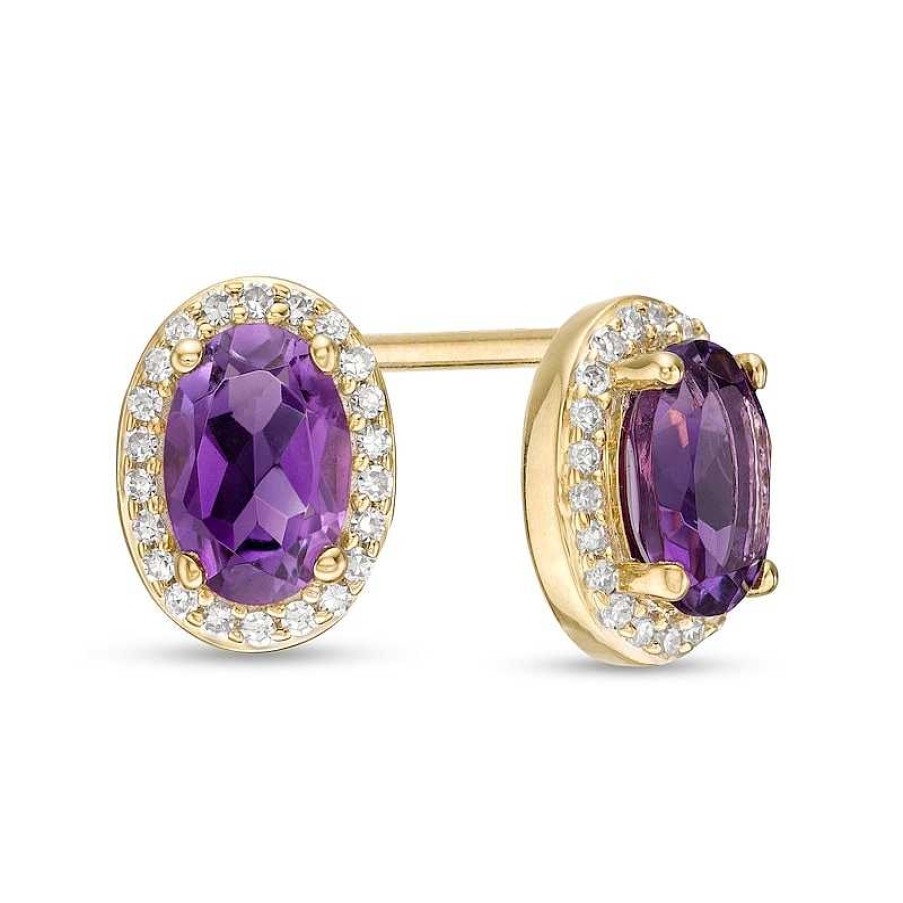 Earrings Zales | Oval Amethyst And 1/10 Ct. T.W. Diamond Frame Stud Earrings In 10K Gold