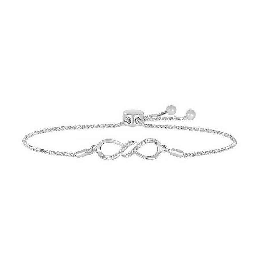 Bracelets Zales | Diamond Accent Double Row Infinity Bolo Bracelet In Sterling Silver – 9.5"