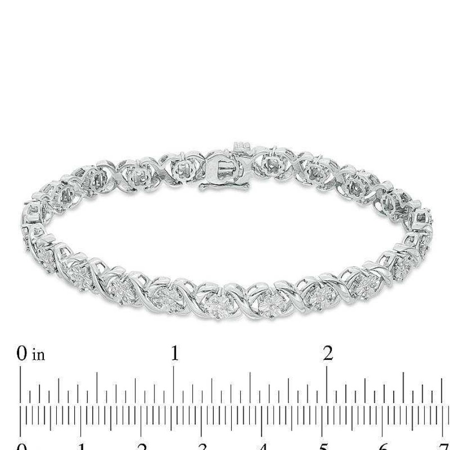 Bracelets Zales | 1/2 Ct. T.W. Multi-Diamond "Xo" Bracelet In Sterling Silver - 7.25"