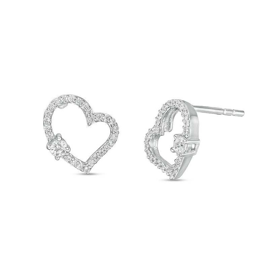 Earrings Zales | 1/4 Ct. T.W. Diamond Curvy Heart Stud Earrings In 10K White Gold