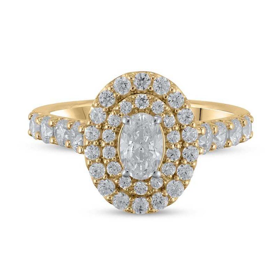 Rings Zales | Certified Oval Lab-Created Diamond Center Stone 1-1/2 Ct. T.W. Double Frame Engagement Ring In 14K Gold (F/Vs2)