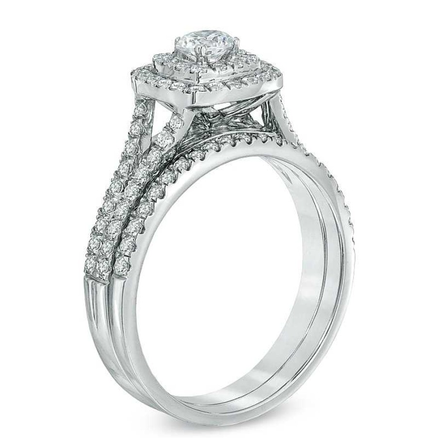 Rings Zales | Celebration Ideal 1 Ct. T.W. Diamond Frame Bridal Set In 14K White Gold (I/I1)