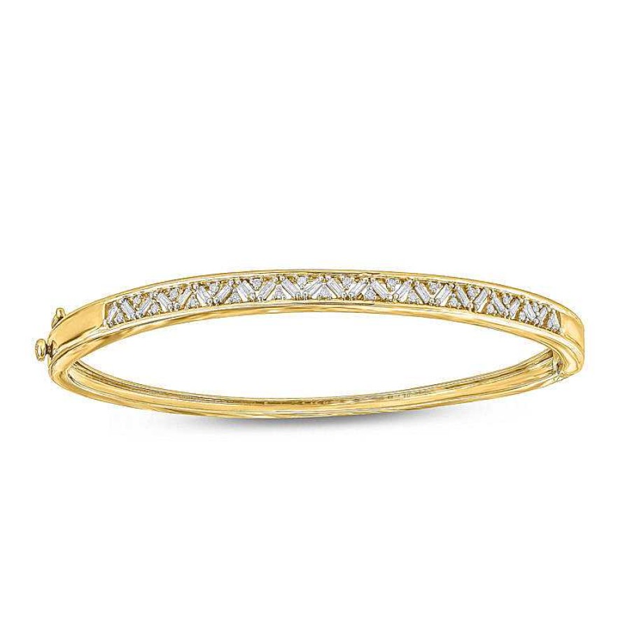 Bracelets Zales | 1/2 Ct. T.W. Baguette And Round Diamond Bangle In 10K Gold