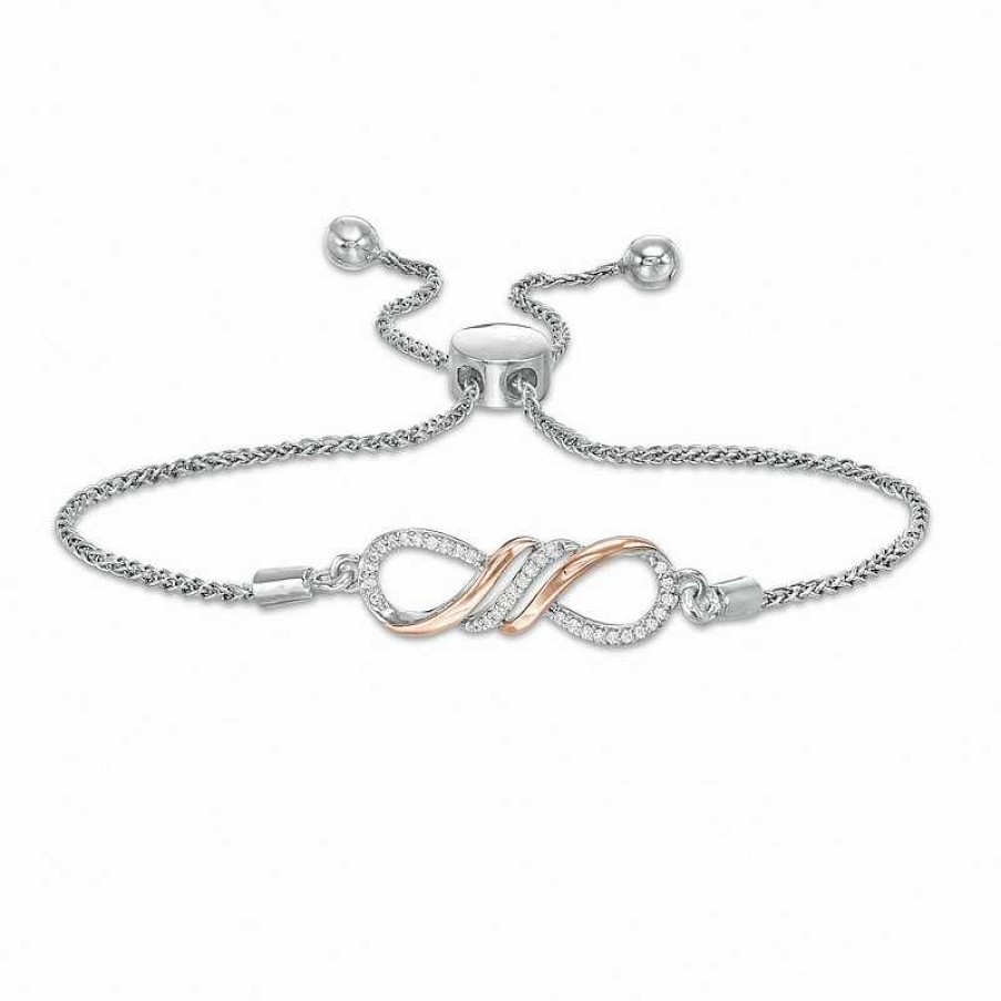 Bracelets Zales | 1/15 Ct. T.W. Diamond Infinity Sideways Bolo Bracelet In Sterling Silver And 10K Rose Gold - 9.5"