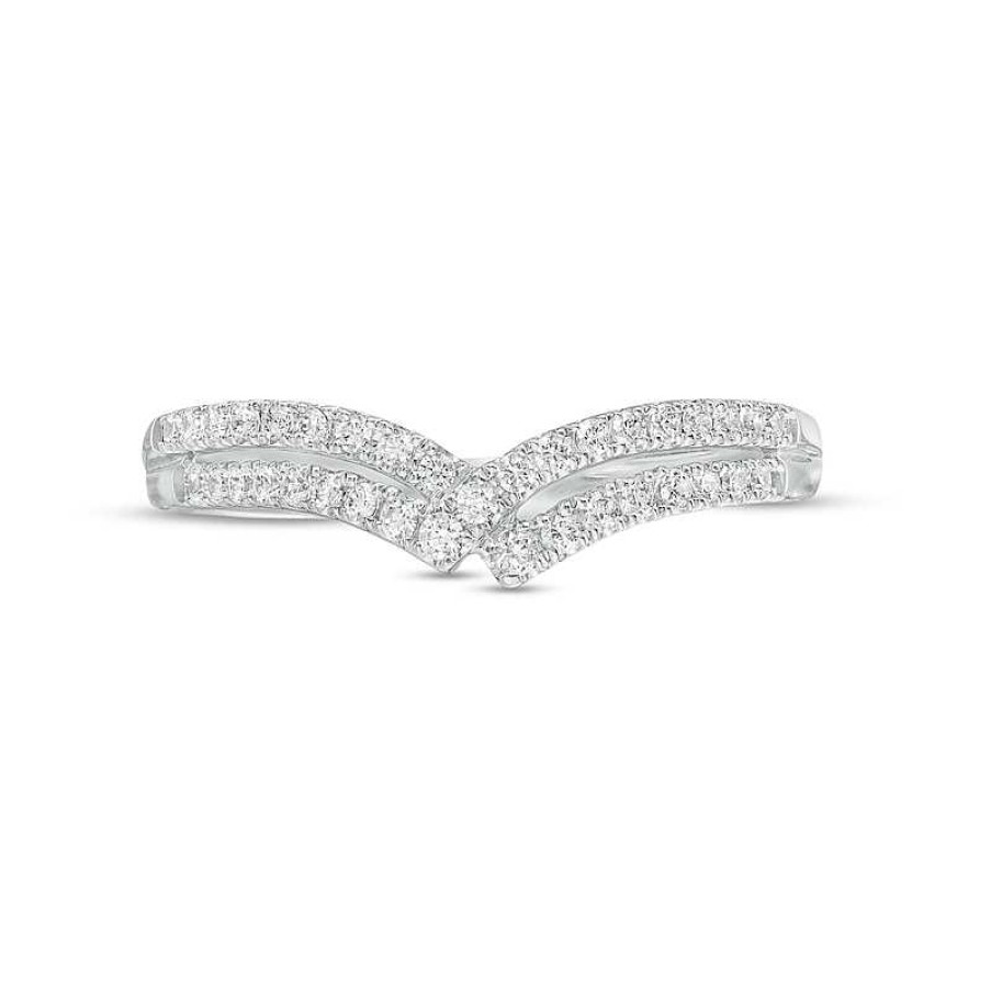 Rings Zales | 1/3 Ct. T.W. Diamond Double Row Crossover Contour Anniversary Band In 14K White Gold