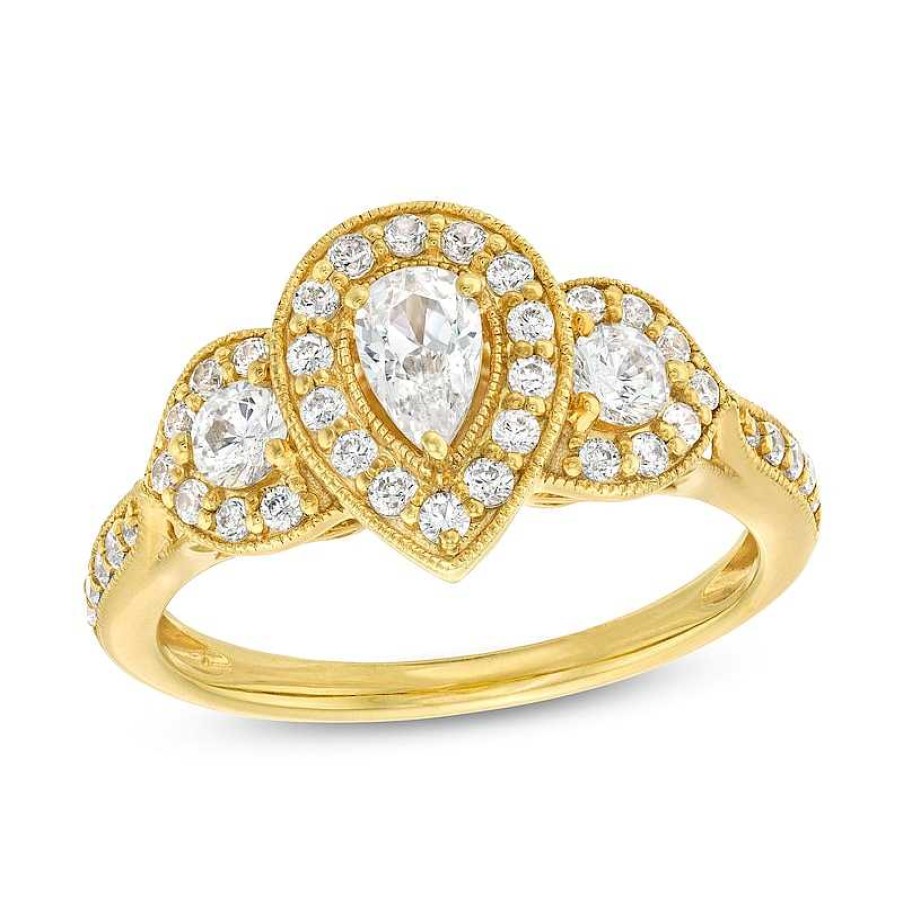 Rings Zales | 3/4 Ct. T.W. Pear-Shaped Diamond Past Present Future® Frame Engagement Ring In 14K Gold