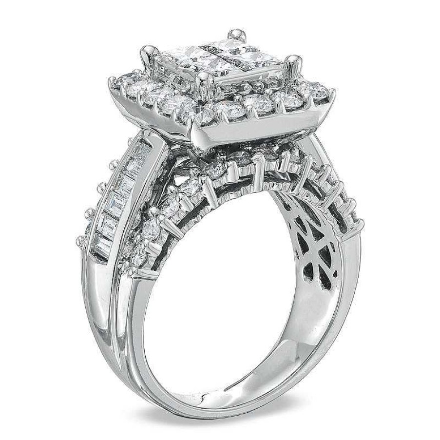 Rings Zales | 3 Ct. T.W. Quad Princess-Cut Diamond Engagement Ring In 14K White Gold