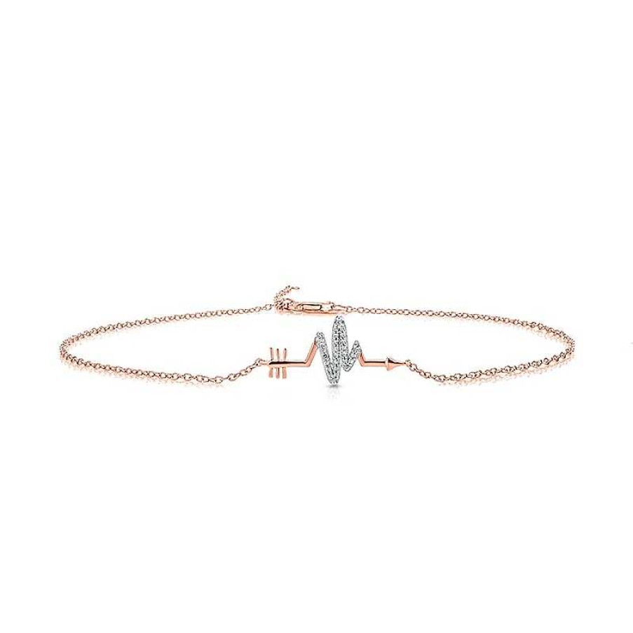 Bracelets Zales | Diamond Accent Sideways Heartbeat Arrow Anklet In Sterling Silver With 14K Rose Gold Plate - 10"