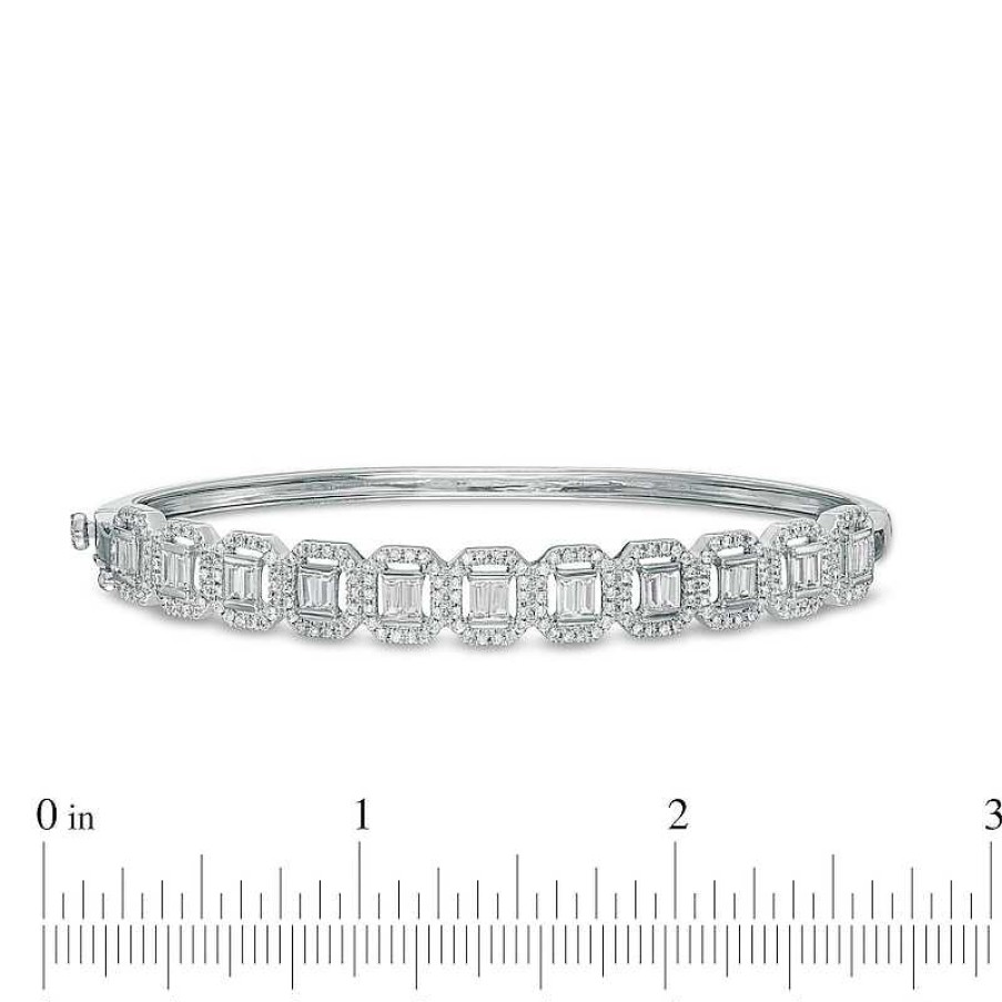 Bracelets Zales | 1-3/4 Ct. T.W. Baguette Diamond Ornate Frame Bangle In 10K White Gold