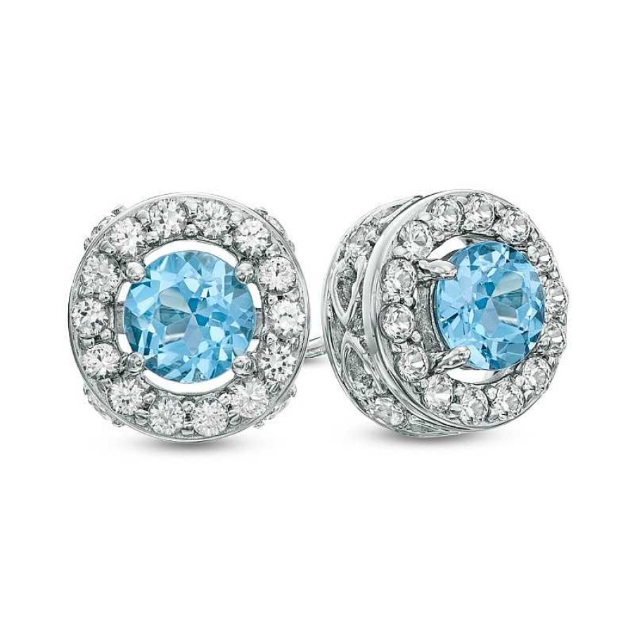 Earrings Zales | 5.0Mm Swiss Blue Topaz And Lab-Created White Sapphire Stud Earrings In Sterling Silver