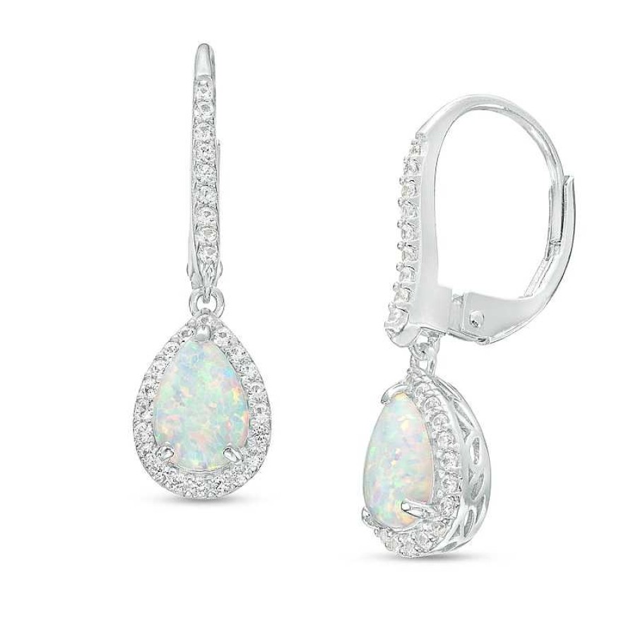 Earrings Zales | Pear-Shaped Lab-Created Opal And White Lab-Created Sapphire Frame Drop Earrings In Sterling Silver