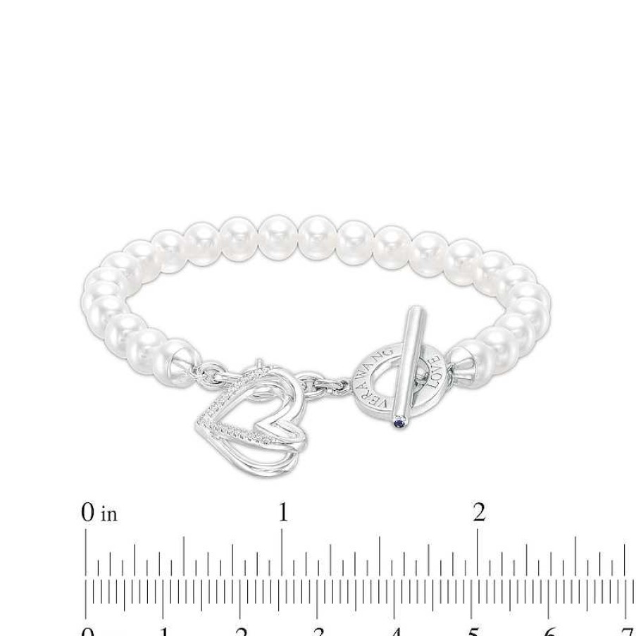 Bracelets Zales | The Kindred Heart From Vera Wang Love Collection Cultured Freshwater Pearl And Diamond Bracelet In Sterling Silver