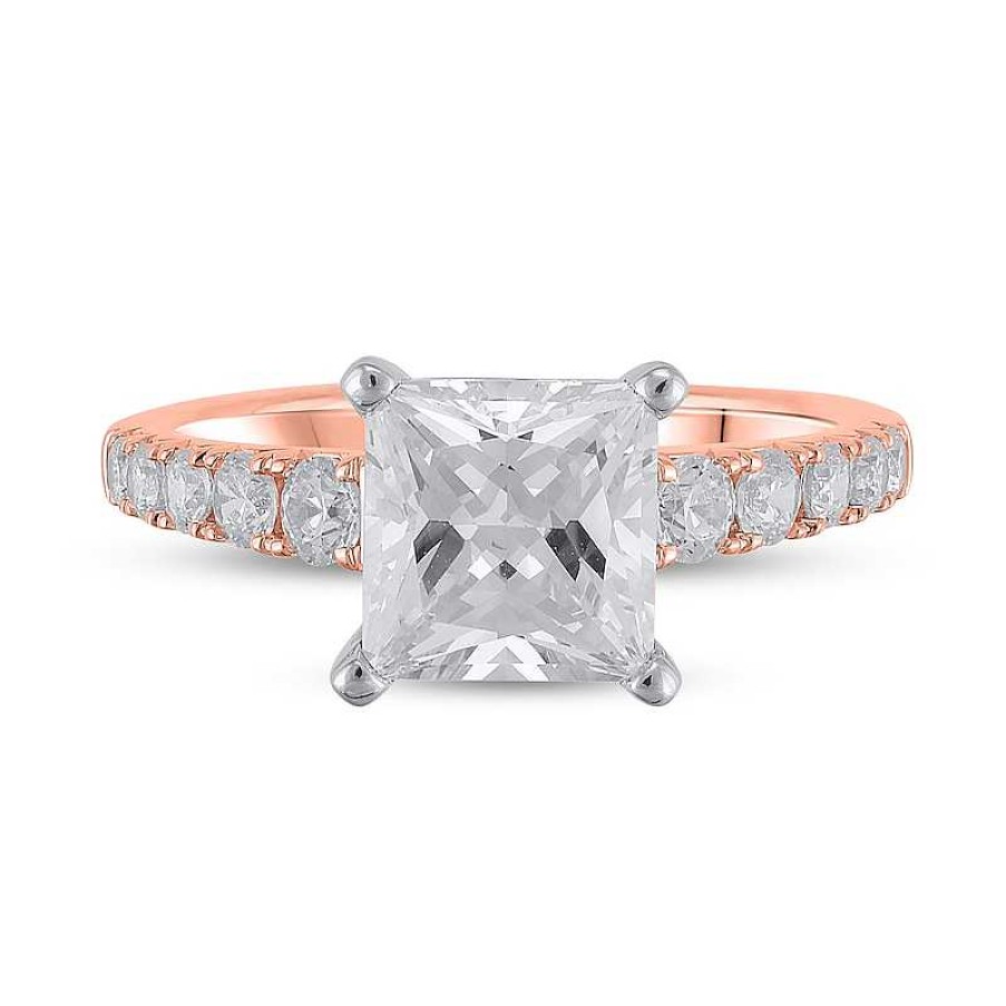 Rings Zales | Certified Princess-Cut Lab-Created Diamond Center Stone 2-1/2 Ct. T.W. Engagement Ring In 14K Rose Gold (F/Vs2)