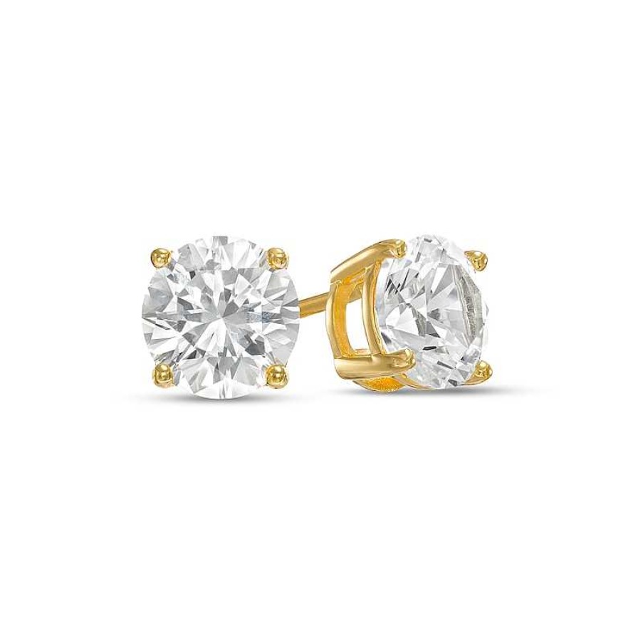 Earrings Zales | 8.0Mm White Lab-Created Sapphire Solitaire Stud Earrings In 18K Gold Over Silver