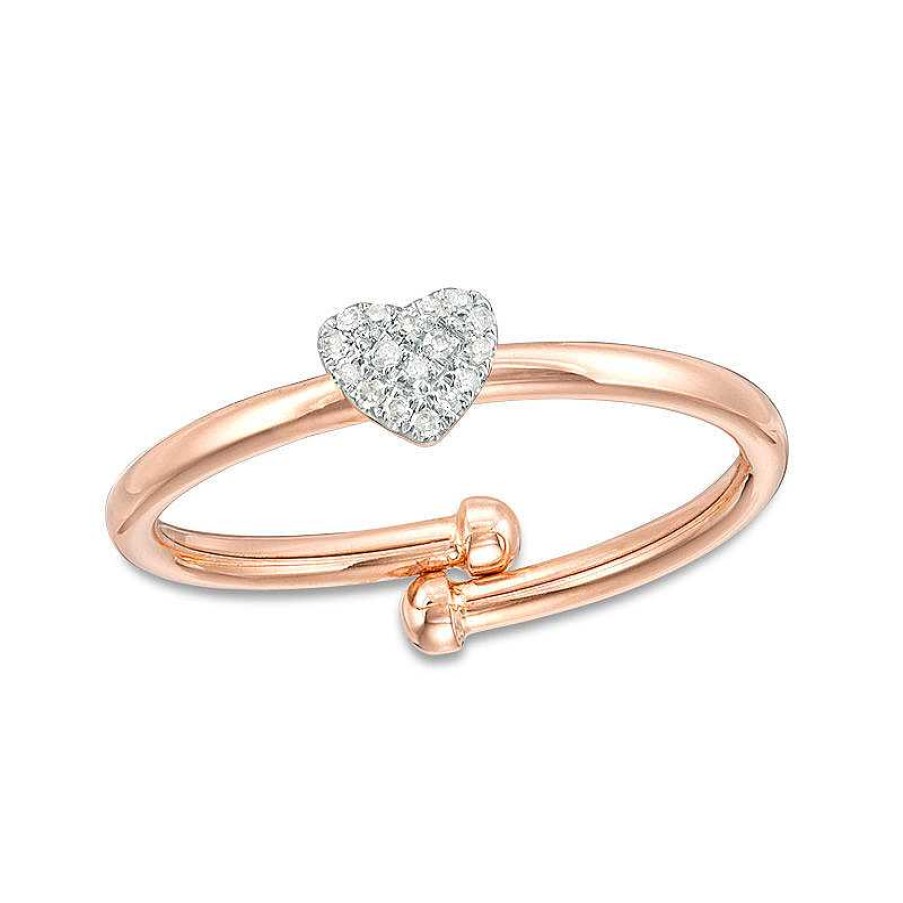 Rings Zales | 1/20 Ct. T.W. Heart-Shaped Multi-Diamond Adjustable Ring In 10K Rose Gold - Size 7