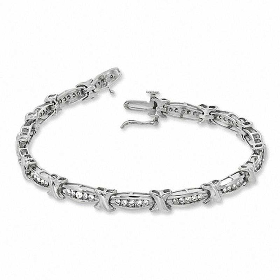 Bracelets Zales | 1 Ct. T.W. Diamond Channel "X" Bracelet In 10K White Gold