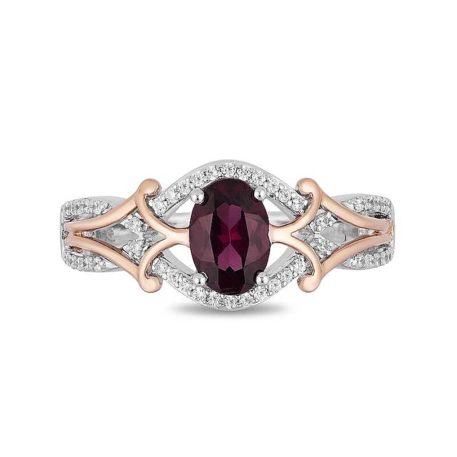 Rings Zales | Enchanted Disney Mulan Live Action Rhodolite Garnet And 1/6 Ct. T.W. Diamond Ring In Sterling Silver And 10K Rose Gold