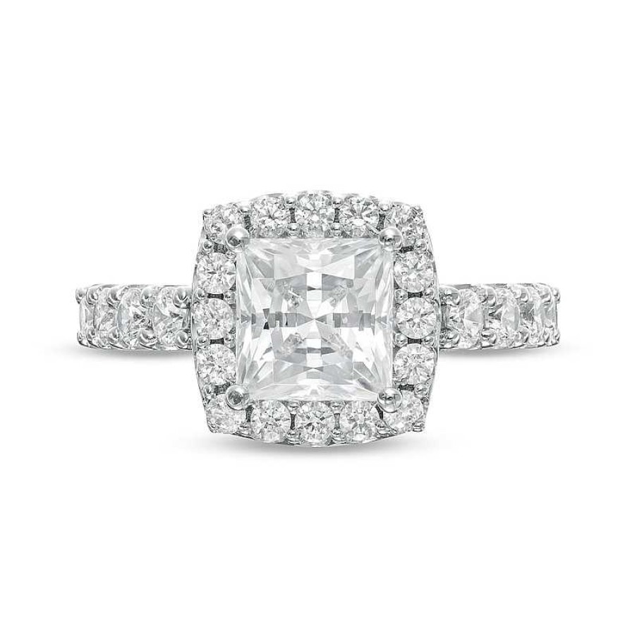 Rings Zales | 2-1/2 Ct. T.W. Certified Lab-Created Princess-Cut Diamond Frame Engagement Ring In 14K White Gold (F/Vs2)