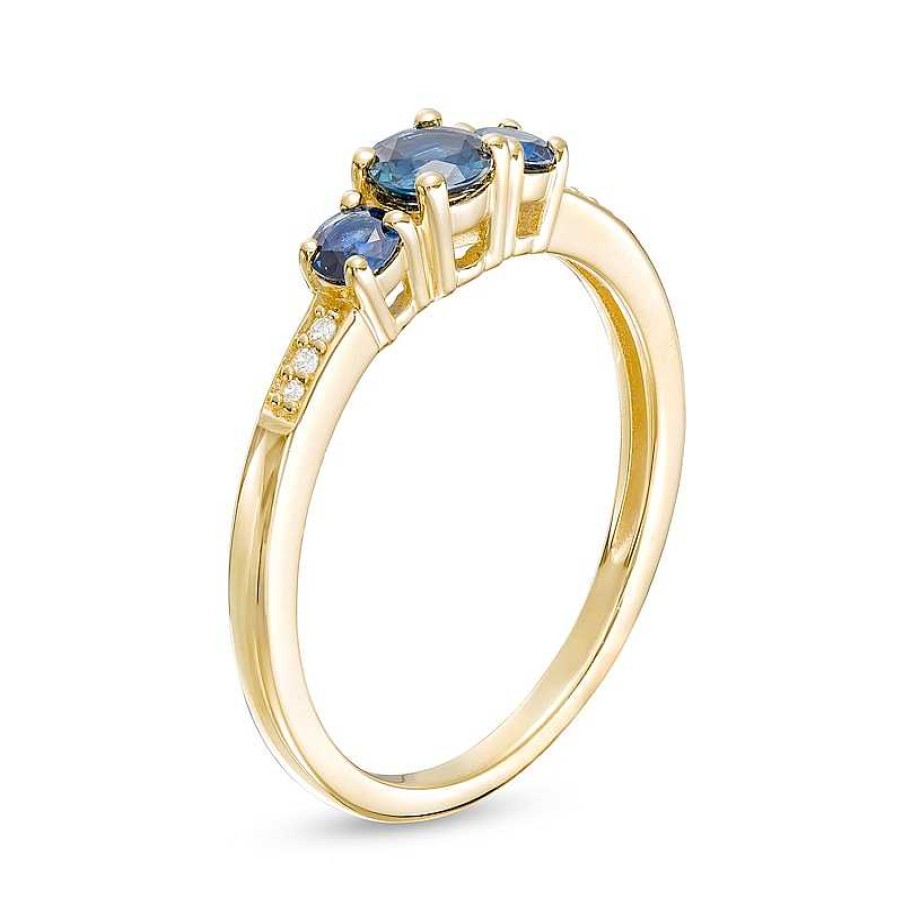 Rings Zales | Blue Sapphire And Diamond Accent Three Stone Ring In 10K Gold