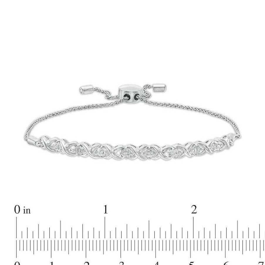 Bracelets Zales | Diamond Accent Beaded Frame "X" Link Bolo Bracelet In Sterling Silver - 9.5"