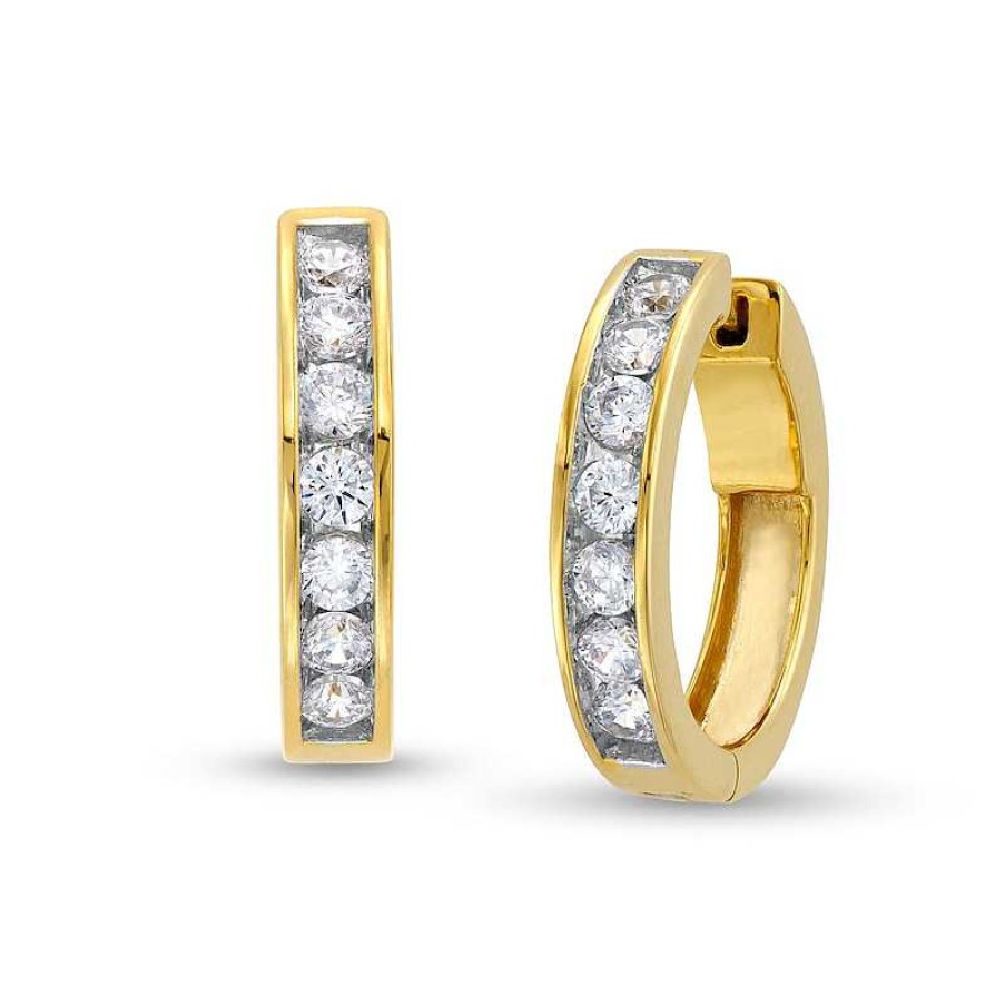 Earrings Zales | 1 Ct. T.W. Diamond Channel-Set Huggie Hoop Earrings In 10K Gold