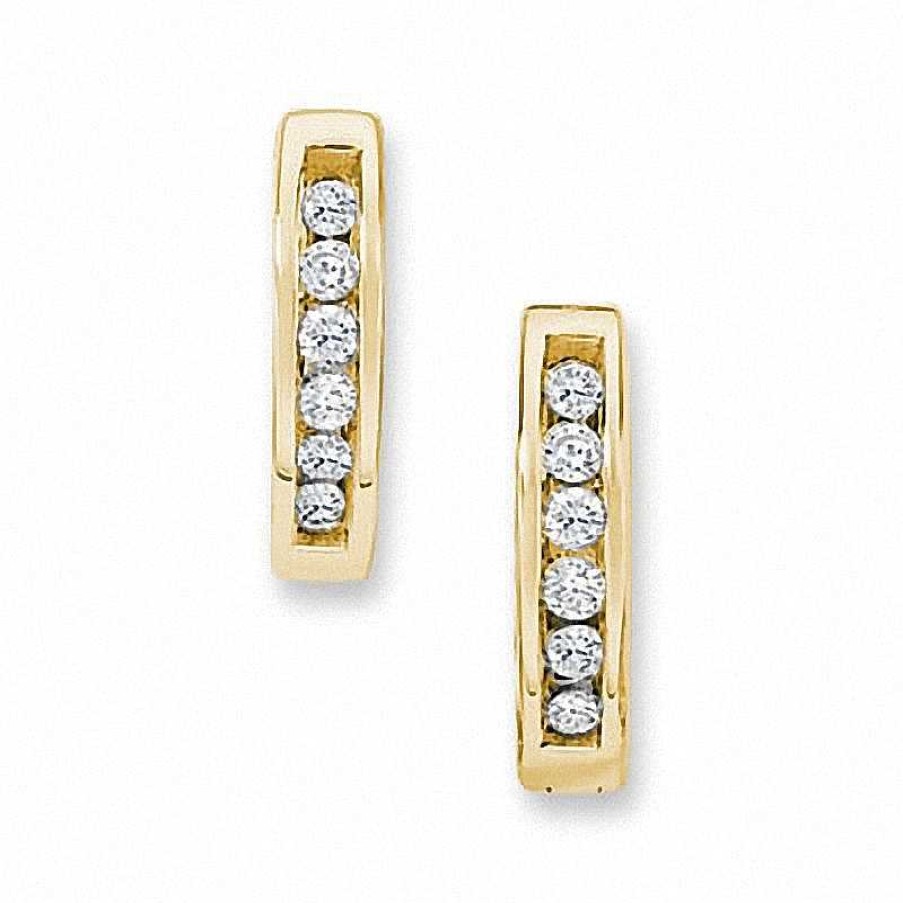 Earrings Zales | 1/10 Ct. T.W. Diamond Channel-Set Huggie Hoop Earrings In 10K Gold