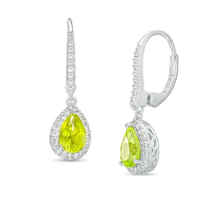 Earrings Zales | Pear-Shaped Peridot And White Lab-Created Sapphire Frame Drop Earrings In Sterling Silver