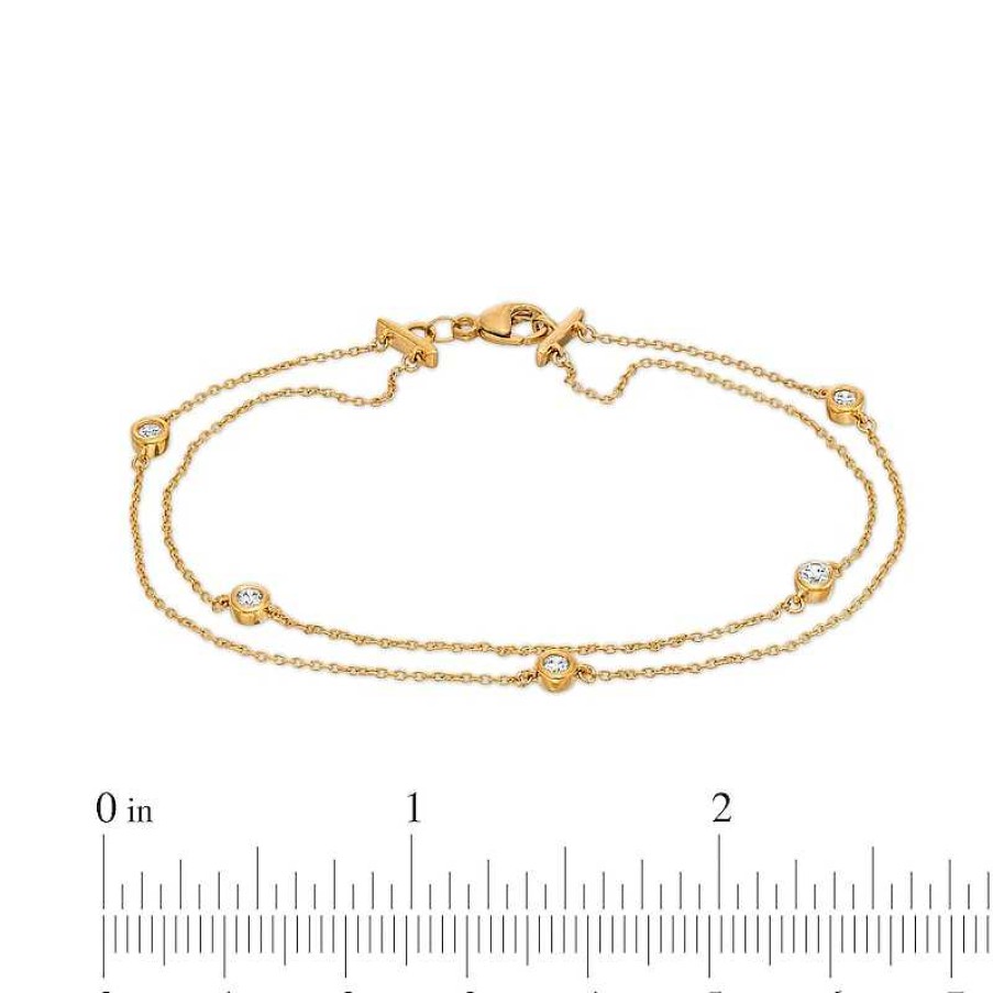 Bracelets Zales | Remixed Reimagined 1/4 Ct. T.W. Diamond Station Double Strand Bracelet In 10K Gold - 7.25"