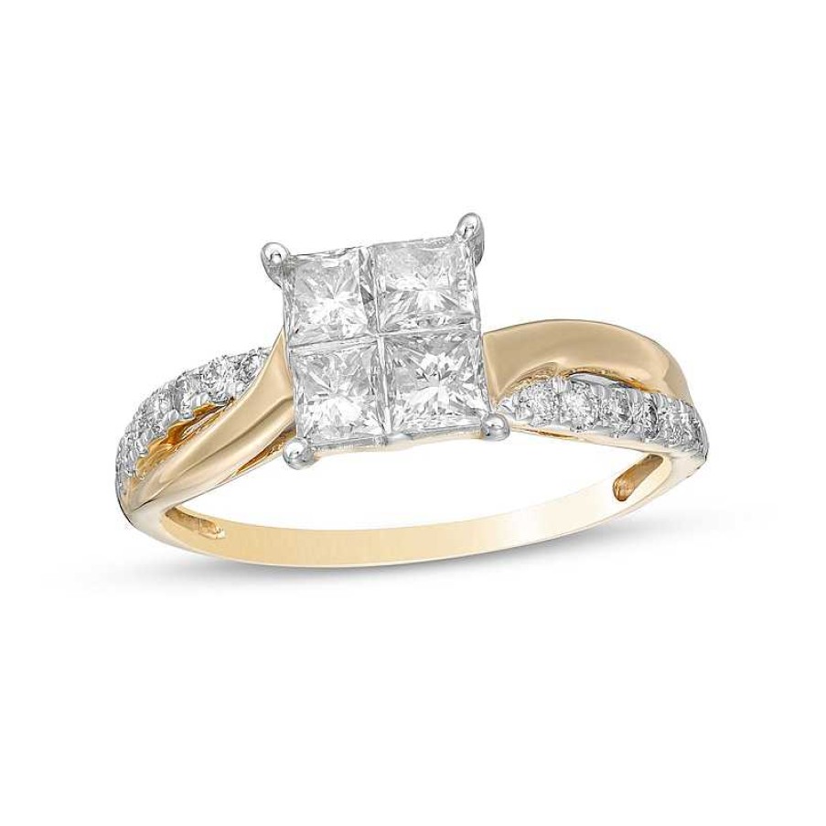 Rings Zales | 1 Ct. T.W. Princess-Cut Quad Diamond Twist Shank Engagement Ring In 14K Gold