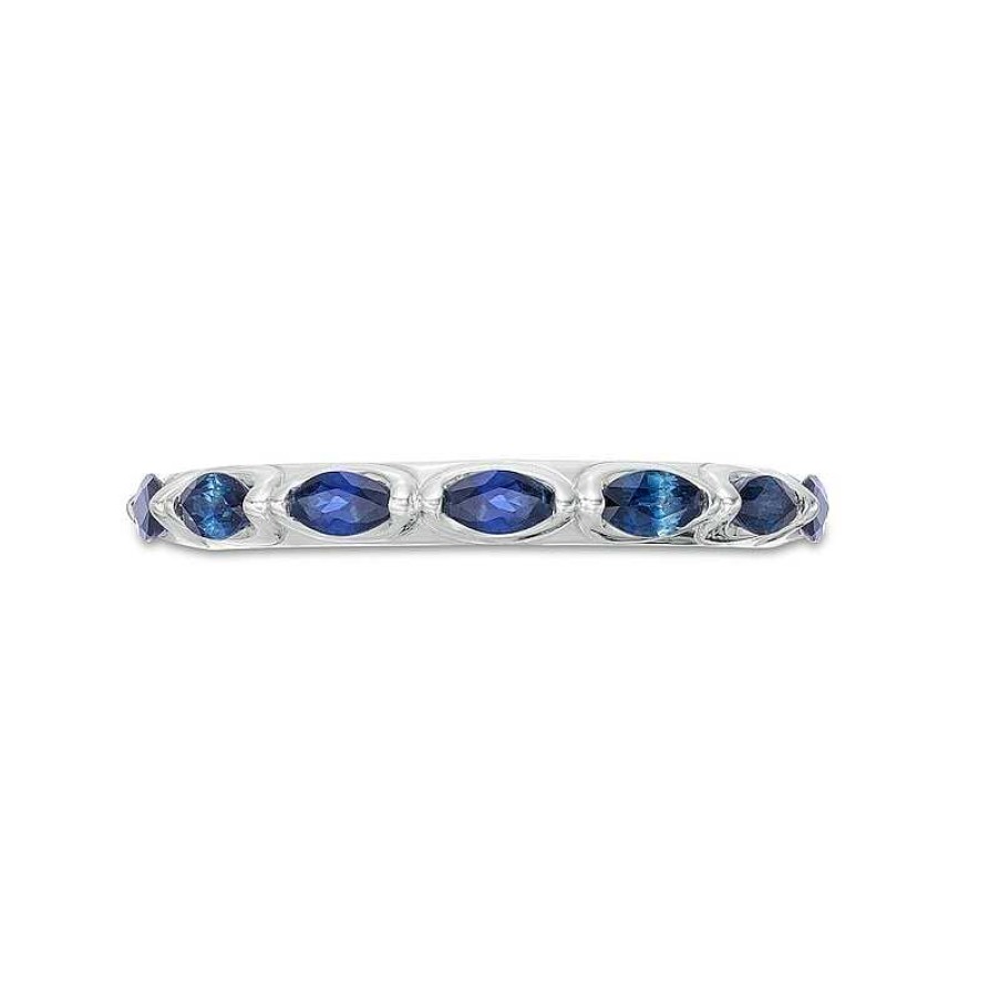 Rings Zales | Vera Wang Love Collection Sideways Marquise Blue Sapphire Seven Stone Band In 14K White Gold