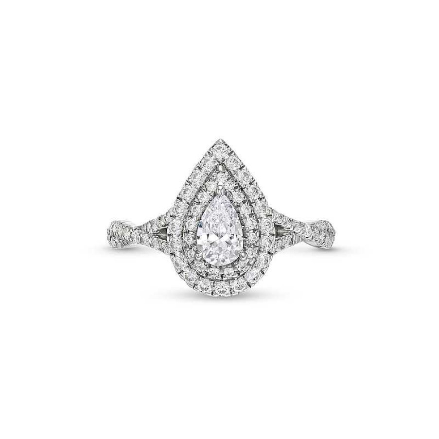 Rings Zales | Vera Wang Love Collection 7/8 Ct. T.W. Pear-Shaped Diamond Frame Twist Shank Engagement Ring In 14K White Gold (I/Si2)