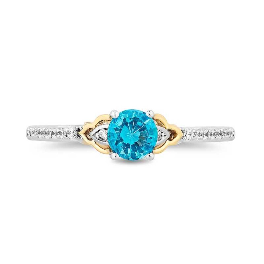 Rings Zales | Enchanted Disney Jasmine Swiss Blue Topaz And 1/10 Ct. T.W. Diamond Ring In Sterling Silver And 10K Gold