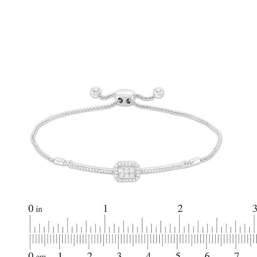 Bracelets Zales | 1/3 Ct. T.W. Emerald-Shaped Multi-Diamond Bolo Bracelet In 10K White Gold – 9.5"